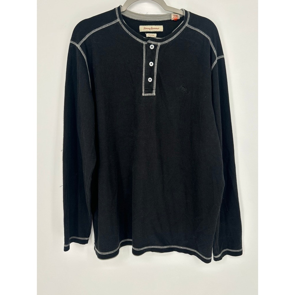 Tommy Bahama Mens XL Black Thermal Henley Coastal Grandpa Heritage Normcore